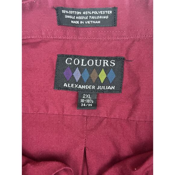 ALEXANDER JULIAN COLOURS Men's 2X Button Down Dark Red Solid Button-down - Picture 3 of 5